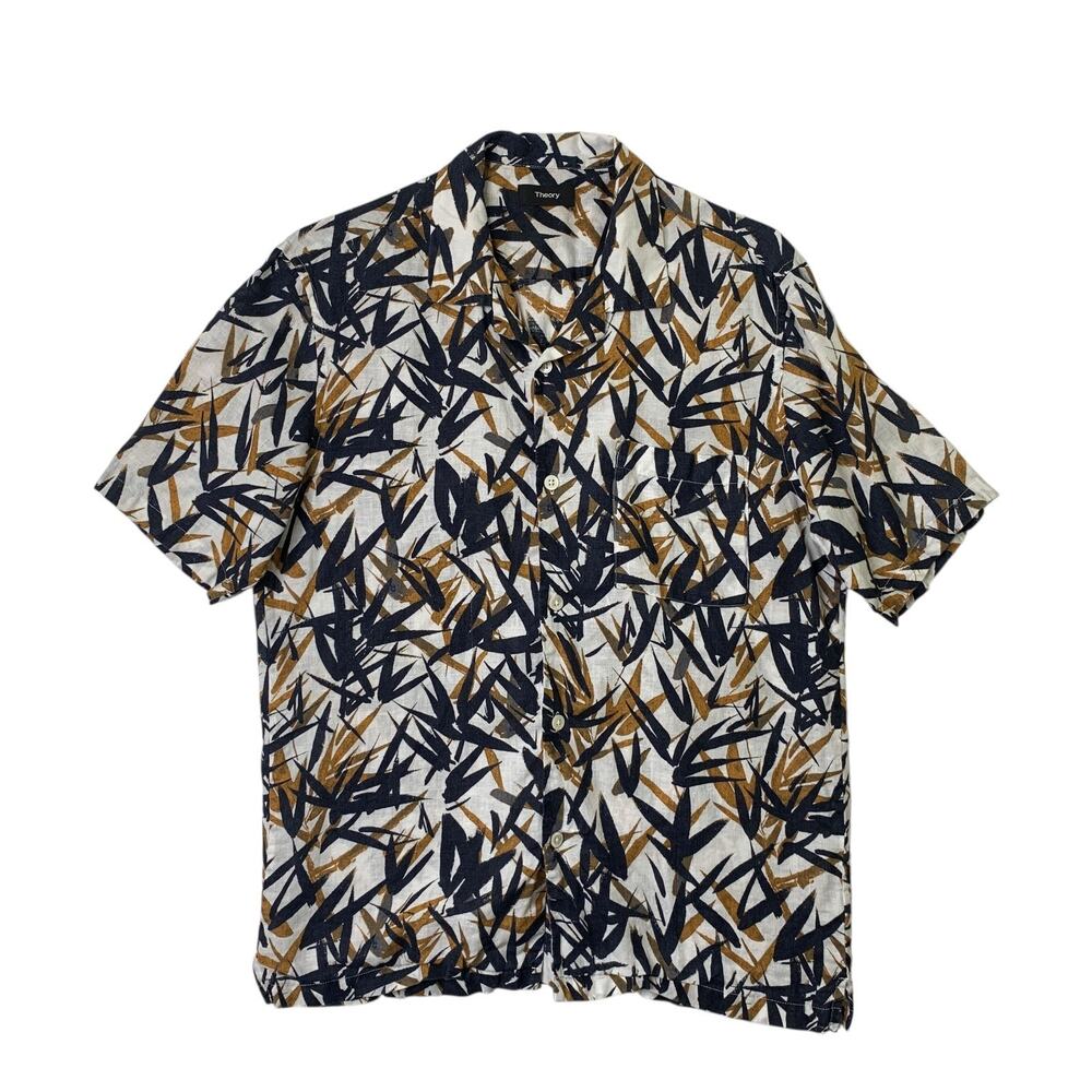 Theory Shirt Mens S Small Pinal Linen Daze Floral Short Sleeve Hawaiian Camp